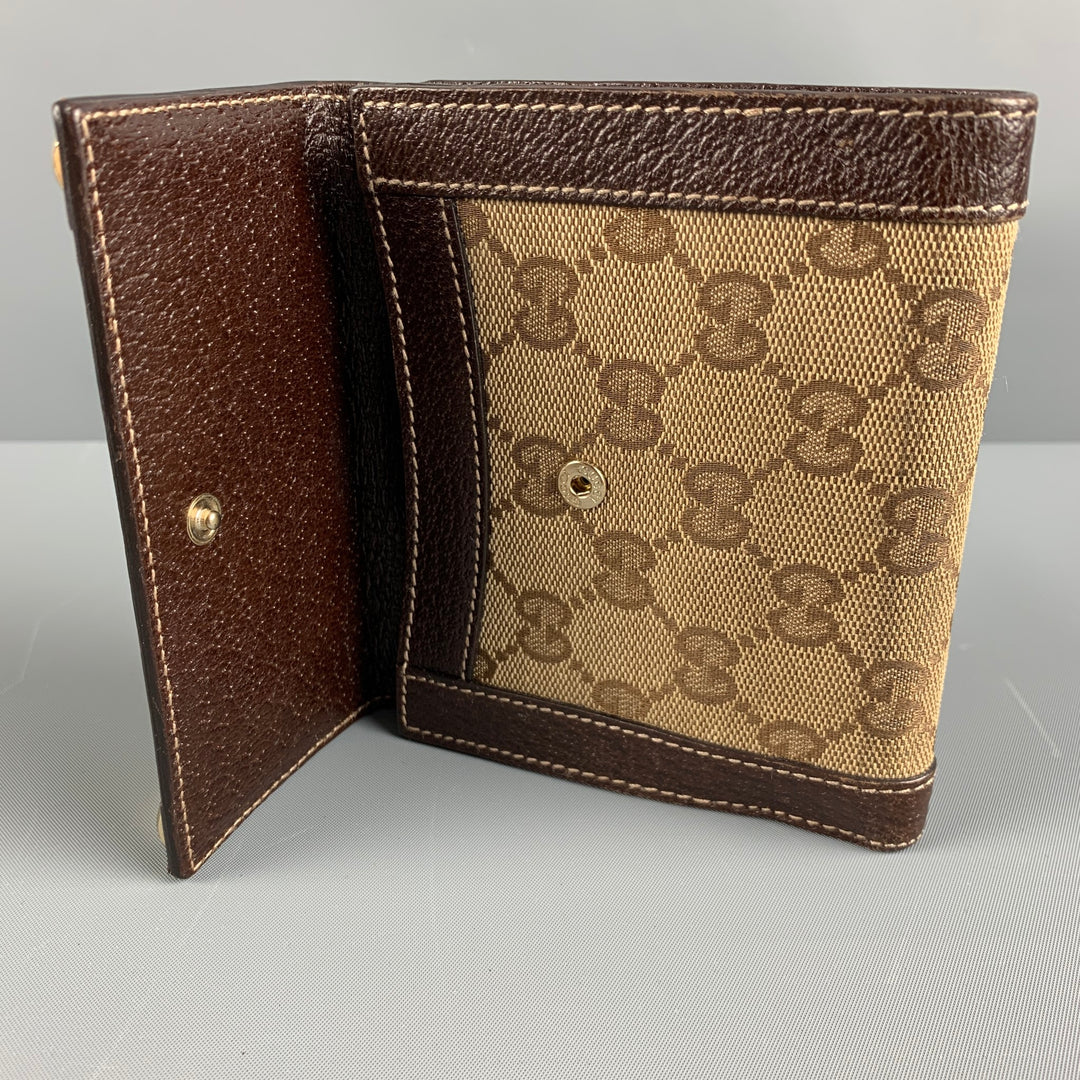 GUCCI Walet Brown Beige Monogram Canvas Leather