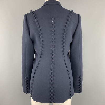 CHADO RALPH RUCCI Size 2 Navy Crepe Wool Button Trim Notch Lapel Jacket