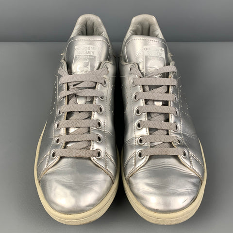 ADIDAS x RAF SIMONS Size 8.5 Silver Metallic Leather Low Top Sneakers