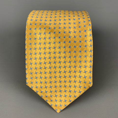 KITON Yellow Blue Stars Silk Tie