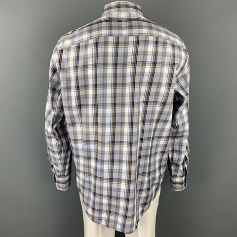 SAKS FIFTH AVENUE Size XL White & Blue Plaid Cotton Button Down Long Sleeve Shirt