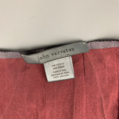 JOHN VARVATOS Burgundy Grey Silk Pocket Square