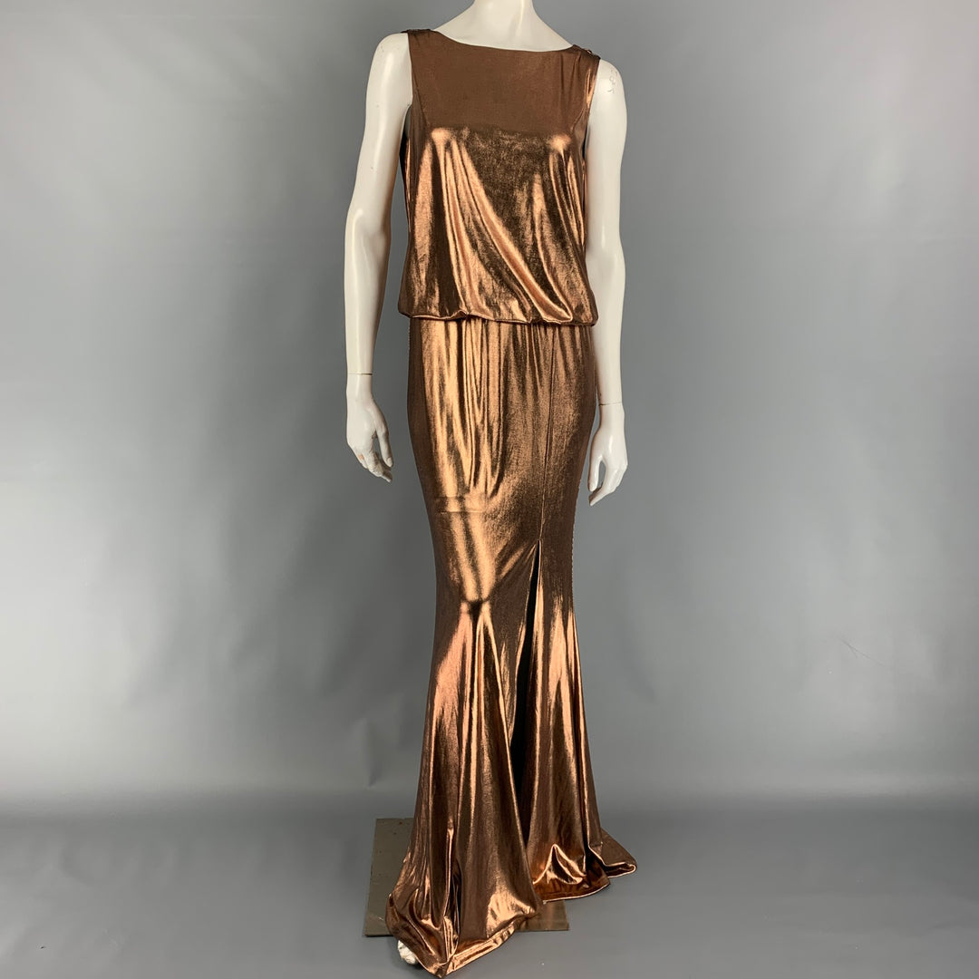 RACHEL ZOE Size 2 Copper Metallic Polyester Low Back Gown Sui Generis Designer Consignment RACHEL ZOE Size 2 Copper Metallic Polyester Low Back Gown Sui Generis Designer Consignment