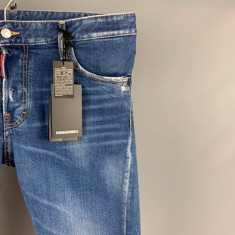 DSQUARED2 Size 34 Blue Distressed Cotton Skinny Jeans
