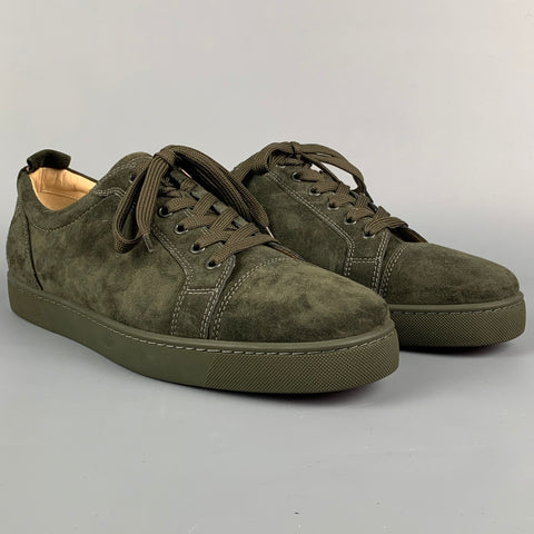 CHRISTIAN LOUBOUTIN Size 12 Forest Green Suede Lace Up Sneakers