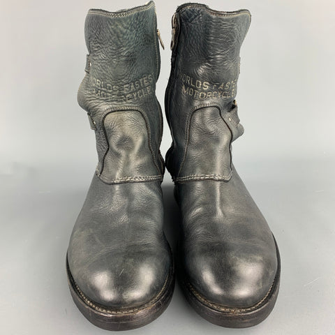 TRIUMPH par PAUL SMITH Taille 9,5 Bottes à fermeture éclair latérale en cuir vieilli noir
