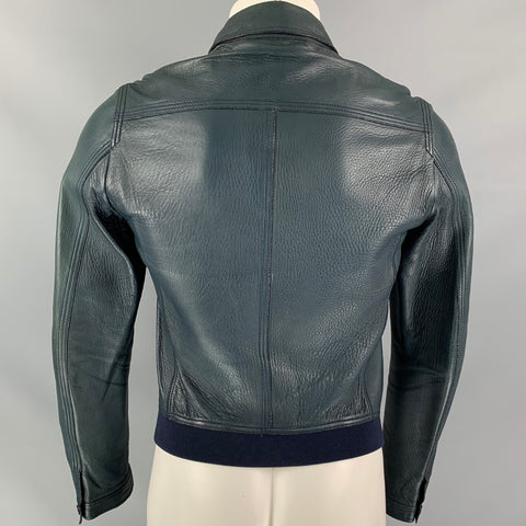 BURBERRY PRORSUM Size S Blue Navy Bonded Leather Blouson Jacket