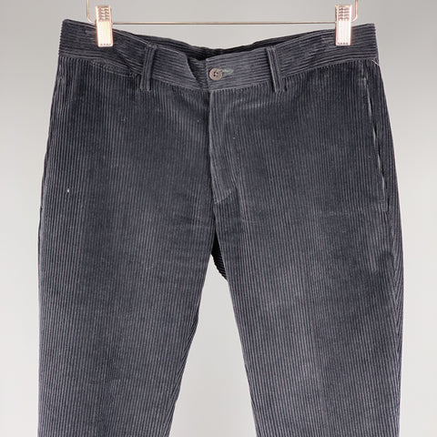 SALVATORE PICCOLO Taille 28 x 30 Charbon Solide Corduroy 30 Zip Fly Pantalon habillé