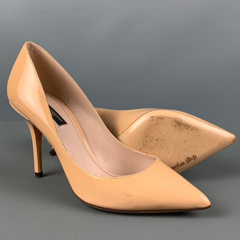 DOLCE & GABBANA Size 7 Beige Patent Leather Pointed Toe Pumps