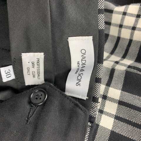OVADIA & SONS Size 30 Black & White Plaid Wool Side Tabs Dress Pants