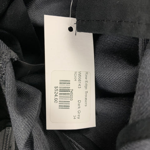 ROKH Talla S Pantalón de vestir de sarga gris con borde sin rematar