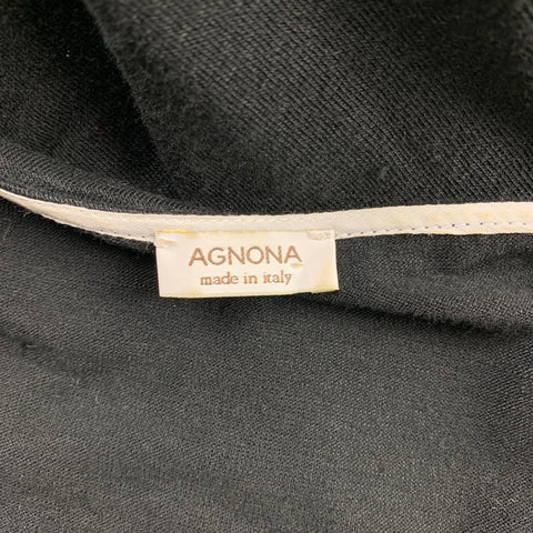 AGNONA Size 10 Black & White Flax V-Neck Casual Top