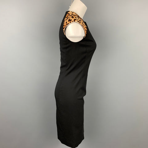 RALPH LAUREN Black Label Size 2 Black &  Beige Virgin Wool Calf Hair Shift Dress