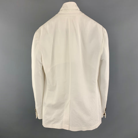 JOHN VARVATOS Size 36 White Cotton / Linen Silver Embossed Metal Buttons Sport Coat