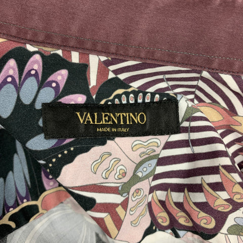 VALENTINO Taille S Chemise à manches longues en coton imprimé multicolore avec boutons cachés