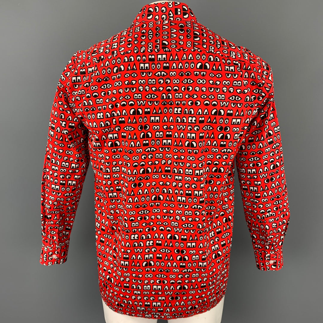 WALTER VAN BEIRENDONCK Talla M Camisa de manga larga con botones de algodón con estampado rojo