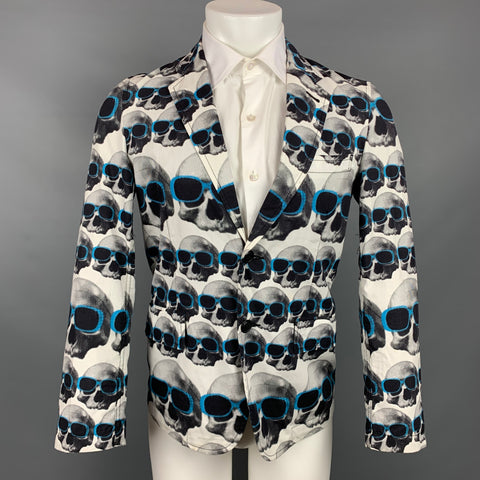 COMME des GARCONS HOMME PLUS Size S White & Black Skulls Cotton Sport Coat