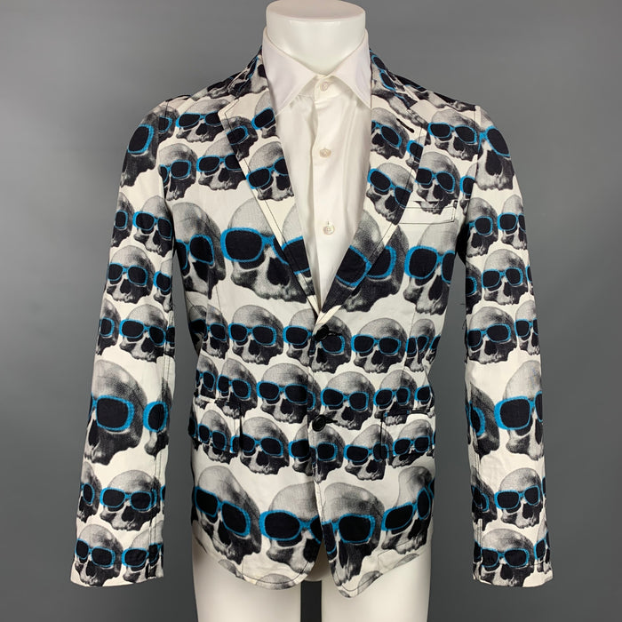 COMME des GARCONS HOMME PLUS Abrigo deportivo de algodón con calaveras blancas y negras talla S