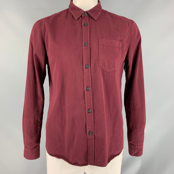 NUDIE JEANS Size L Burgundy Solid Cotton Button Down Long Sleeve Shirt