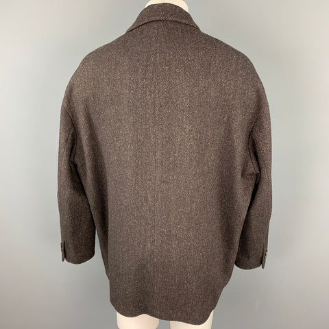 DOLCE & GABBANA Size 40 Brown Herringbone Wool / Nylon Notch Lapel Oversized Coat