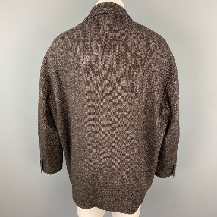 DOLCE &amp; GABBANA Taille 40 Manteau surdimensionné en laine à chevrons marron / nylon à revers cranté