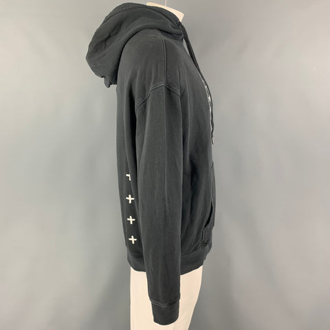 KSUBI Size M Grey Cream Logo Cotton Hoodie Sweatshirt