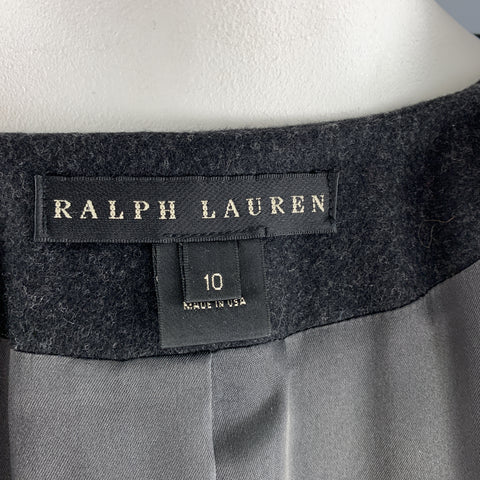 RALPH LAUREN 10 Charcoal Merino Wool Blend Collarless Drop Waist Ruffle Coat