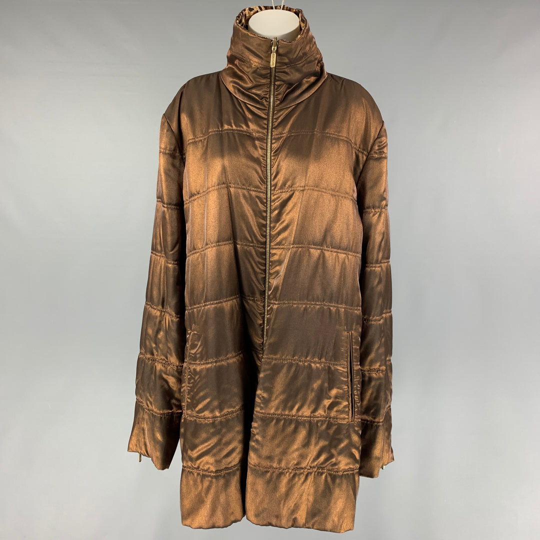 ST. JOHN COLLECTION Size L Tan Brown Viscose Nylon Animal Print Reversible Coat