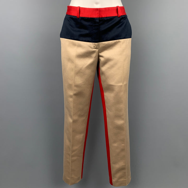 MICHAEL KORS Size 6 Khaki & Red Color Block Cotton Dress Pants
