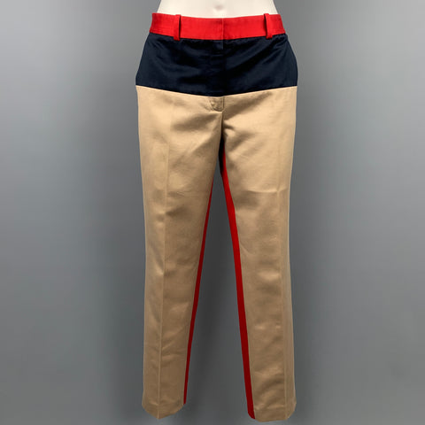 MICHAEL KORS Taille 6 Pantalon habillé en coton kaki et rouge color block
