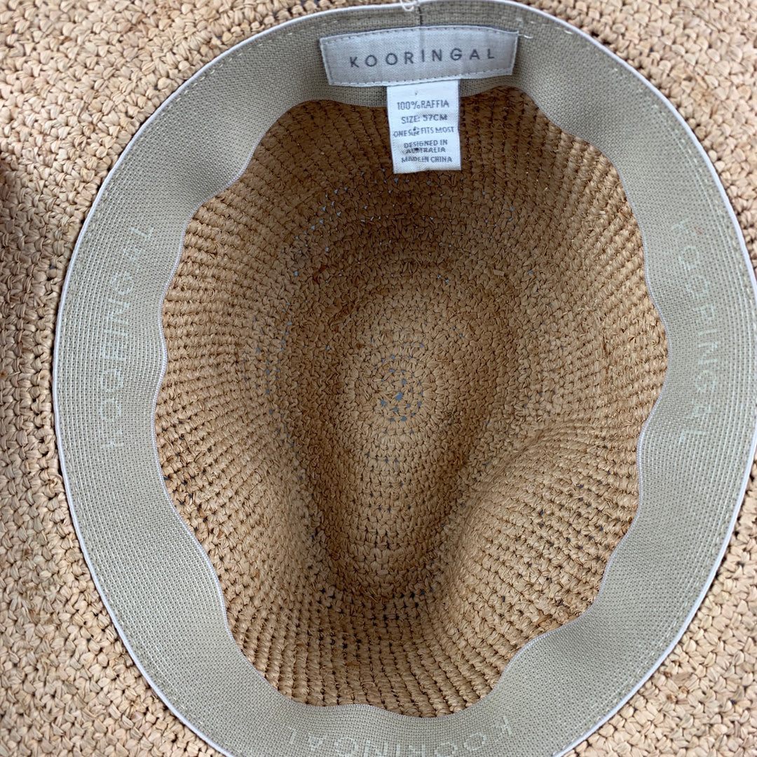 KOORINGAL Size 57 Beige Fuchsia Woven Raffia Hat