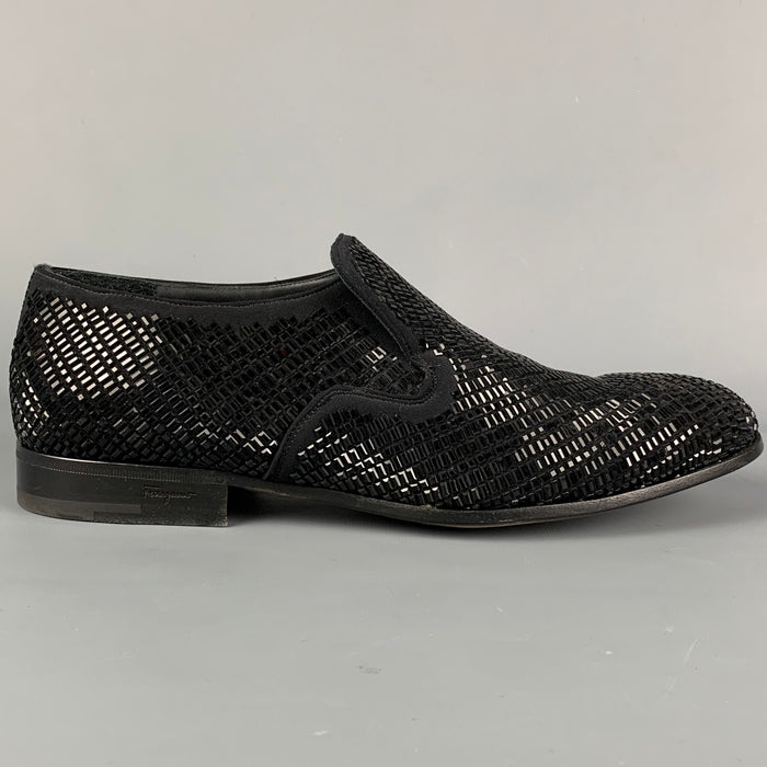SALVATORE FERRAGAMO Size 9 Black Beaded Leather Slip On Loafers