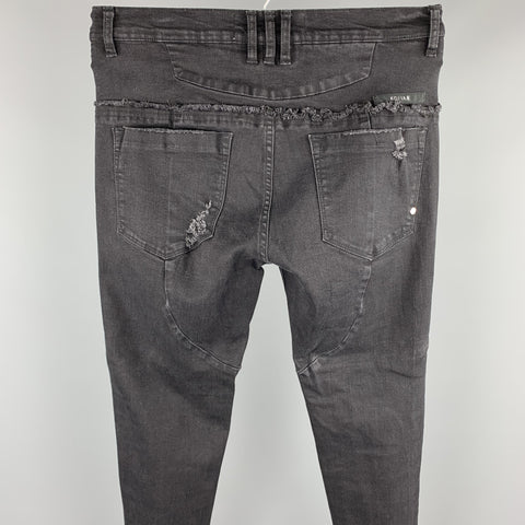 KOLLAR Size 32 Black Washed Cotton Blend Button Fly Jeans