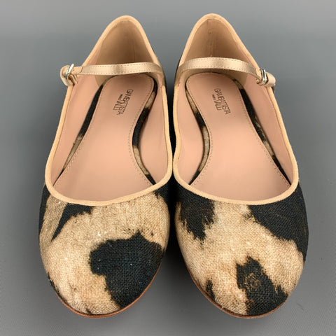 GIAMBATTISTA VALLI Size 7.5 Beige & Brown Leopard Print Maryjane Flats