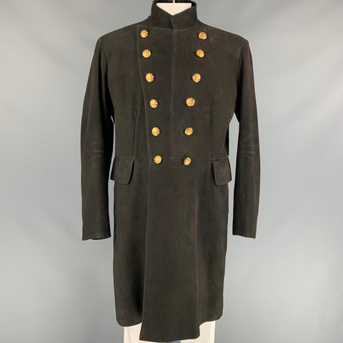 RRL by RALPH LAUREN Limited Edition Size XL Charcoal Suede Double Breasted Military Coat