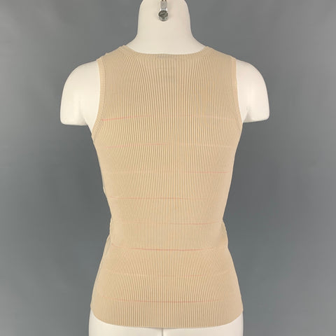 CHANEL R8241 04P Size 6 Beige Cotton Rayon Ribbed Tank Top
