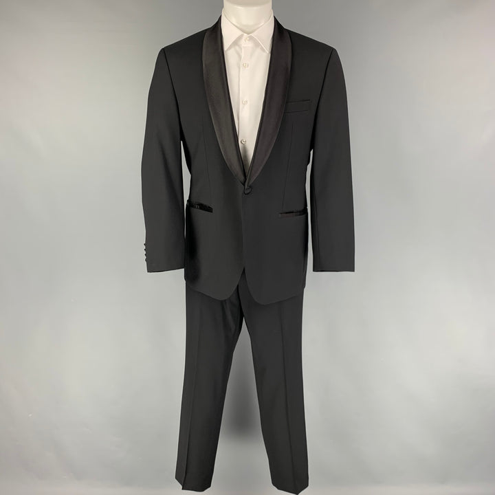 BOSS by HUGO BOSS Size 40 Black Virgin Wool Single Button Tuxedo Suit
