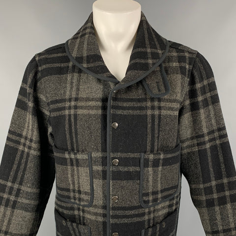 RRL by RALPH LAUREN Chaqueta con broches de lana a cuadros en negro y gris talla M