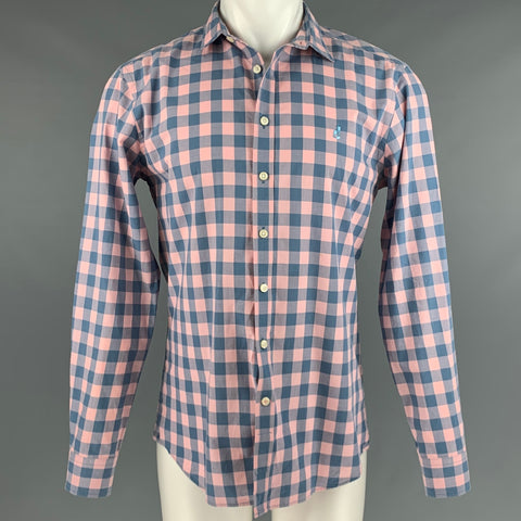 PINK Camisa Manga Larga Algodón Cuadros Rosa Azul Talla S