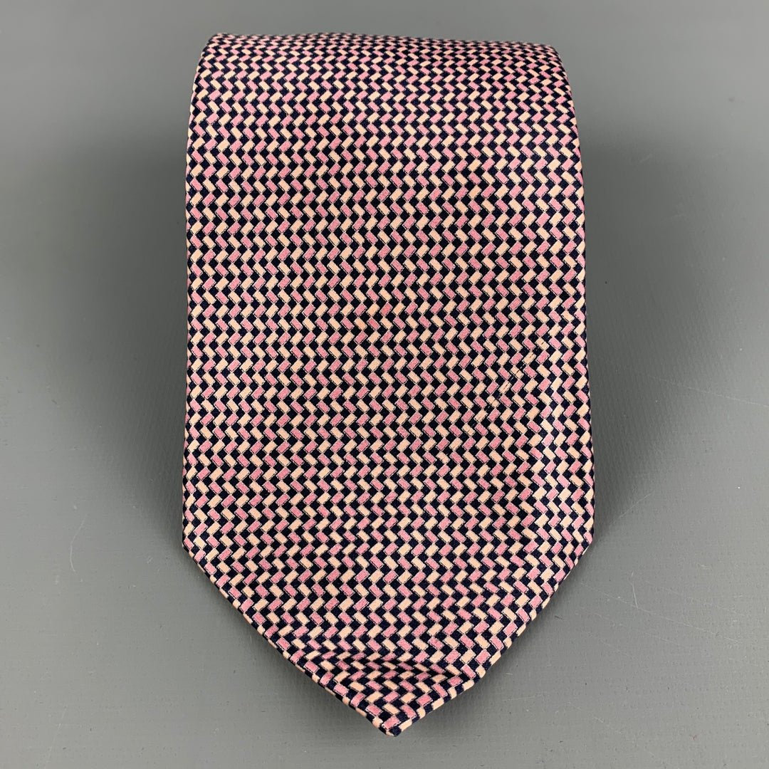 BRIONI Pink & Black Checkered Silk Tie