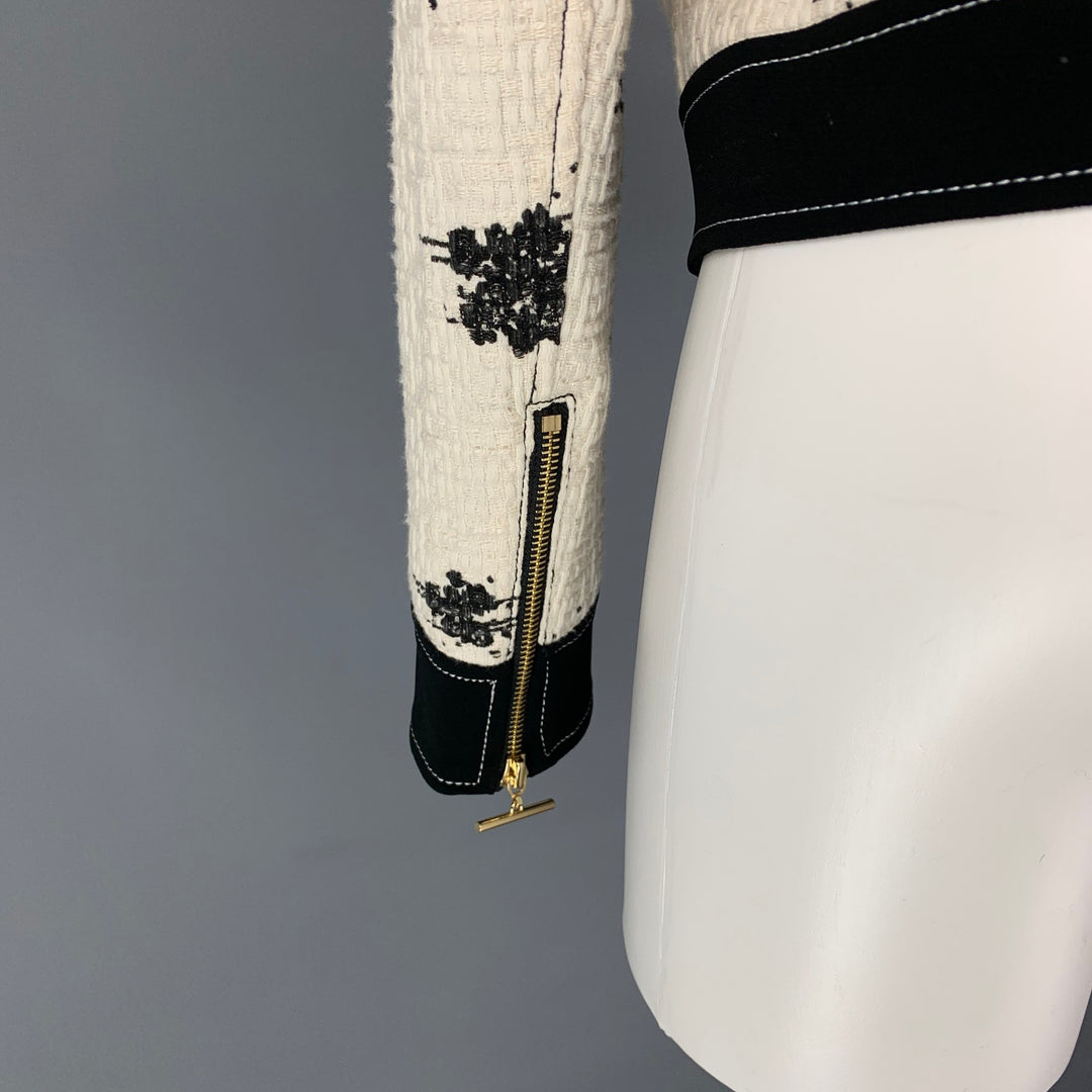 DEREK LAM Size 6 Cream Black Marbled Boucle Cotton Jacket