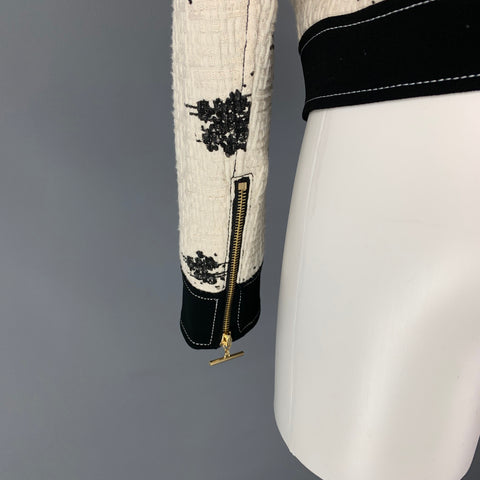 DEREK LAM Size 6 Cream Black Marbled Boucle Cotton Jacket