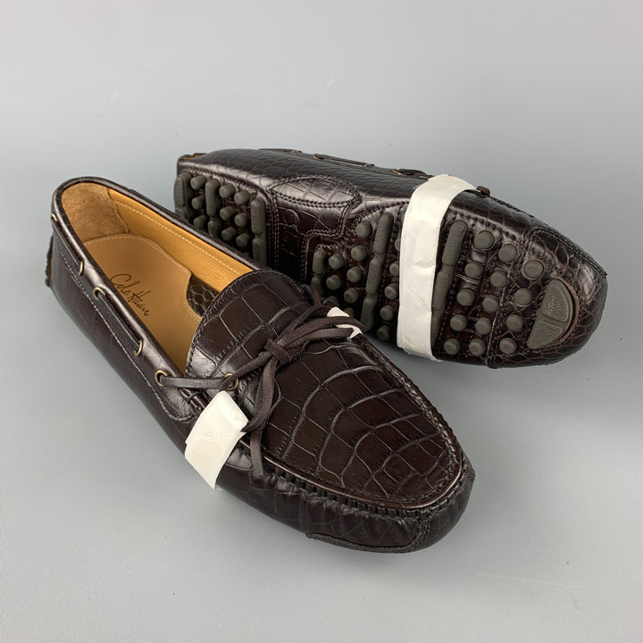 COLE HAAN Gunnison Size 9 Brown Embossed Leather Drivers Loafers