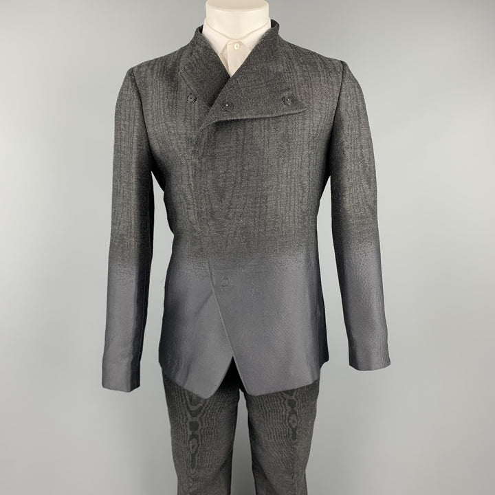 EMPORIO ARMANI Size 38 Charcoal Ombre Polyester Blend Asymmetrical Suit