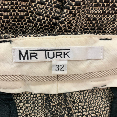 MR TURK Size 32 Black Cream Woven Polyester Blend Flat Front Dress Pants