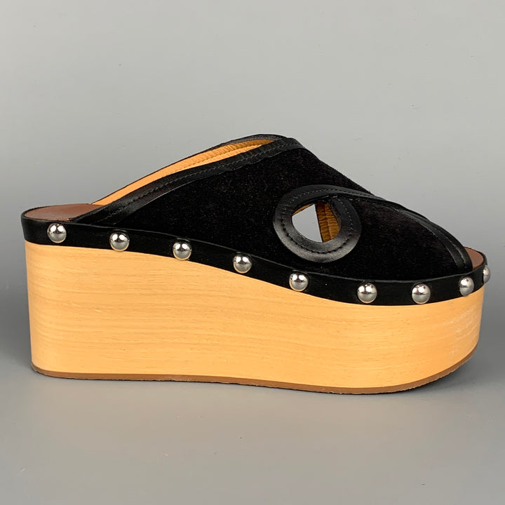 ISABEL MARANT Size 6 Black Suede Leather Studded Platform Sandals