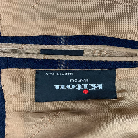 KITON Taille 44 Marine Taupe Fenêtre Pane Cachemire Notch revers Manteau de sport