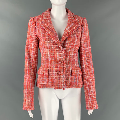 CHANEL P23159V13825 Talla 4 Chaqueta cruzada de mezcla de algodón roja y blanca