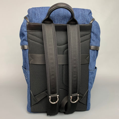 SALVATORE FERRAGAMO Indigo Print Denim Leather Trim Backpack