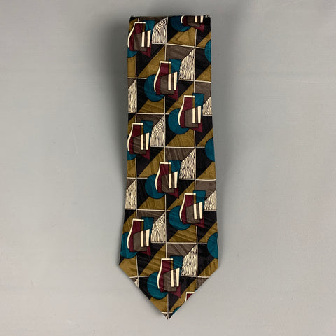 SCREENPLAY Grey Tan Print Silk Tie